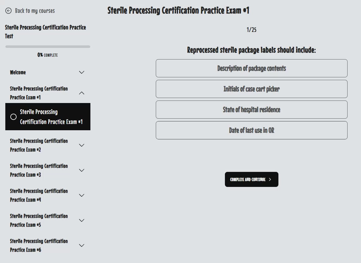 Sterile Processing Online Practice Tests for CBSPD certification and CRCST certification